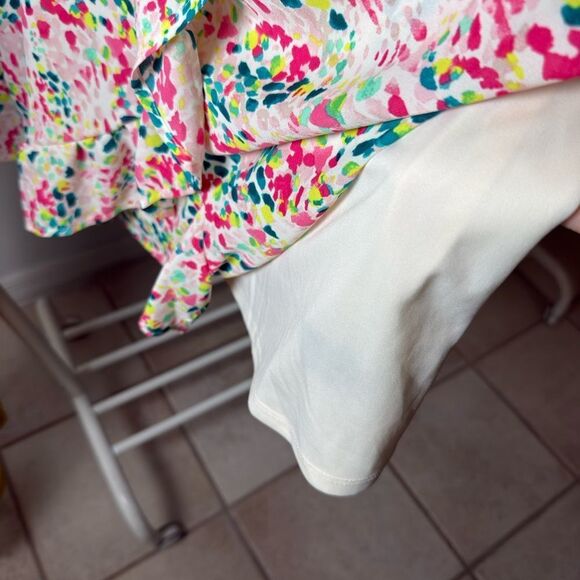 Torrid Pink & Teal Multi Color Georgette Surplice Wrap Cami Romper - Picture 12 of 14